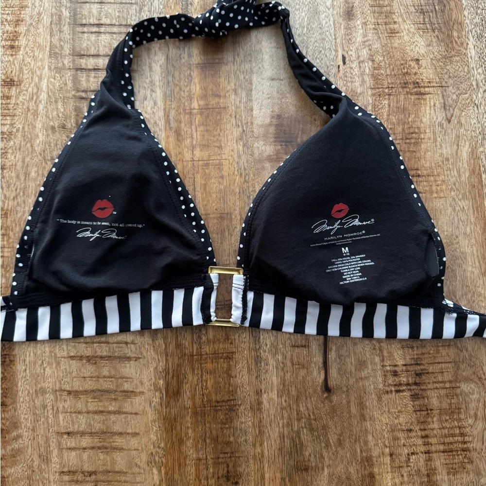 Marilyn Monroe Black and White halter Striped Bikini high waisted retro vintage - Picture 5 of 9